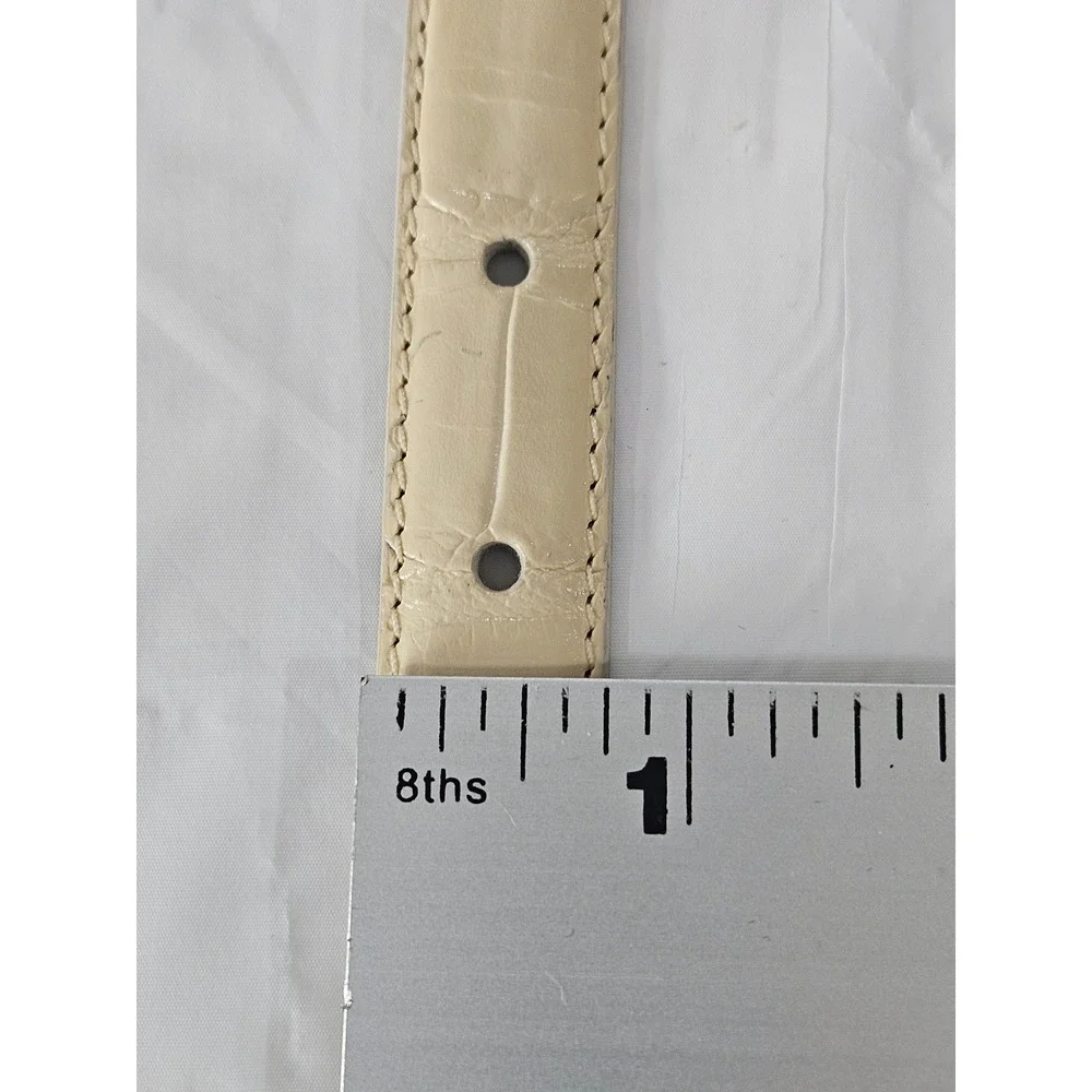 Brighton Cream Croc Embossed Leather Skinny Belt Silver Hardware 32 B10402